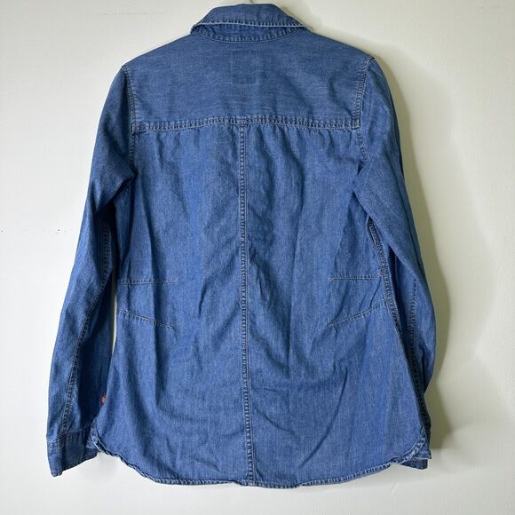 DICKIES Denim Button Down Shirt Tailored Slim Fit Darts Western Pockets 4 6 NWOT - Picture 3 of 5